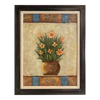 Original Floral Oil Painting “Golden Bloom” by Alena Kalen Framed Textured, Coa For Sale