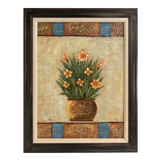 Original Floral Oil Painting “Golden Bloom” by Alena Kalen Framed Textured, Coa For Sale
