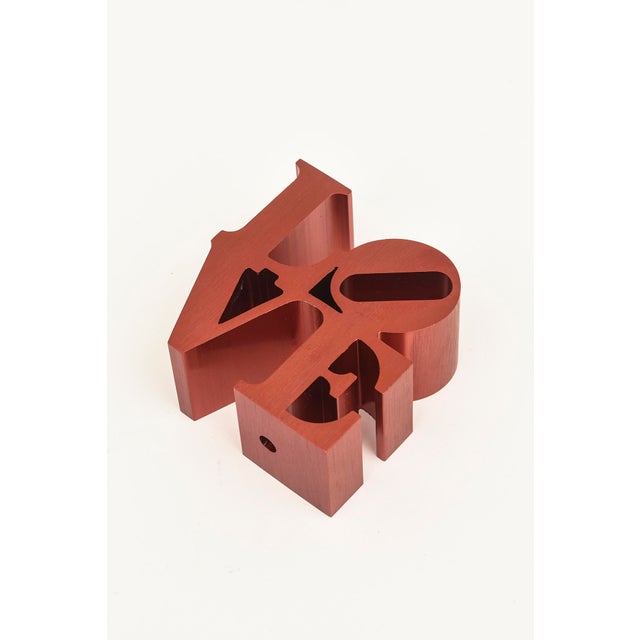 1970s Vintage Robert Indiana Red Love Sculpture Brushed Aluminum Paperweight/ Desk Accessory For Sale - Image 5 of 9