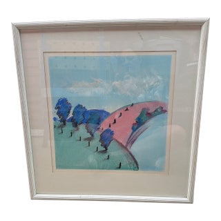Mid 20th Century Mid-Century Modern J Russell Original Pastel Painting 25 X 25 For Sale