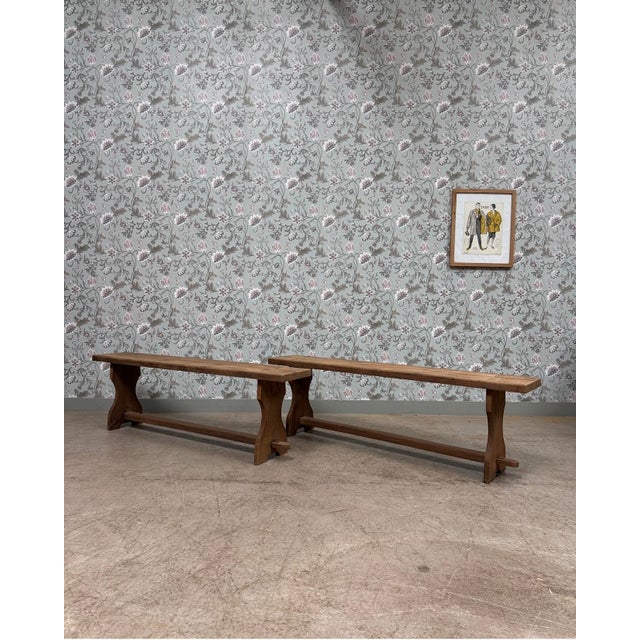 Tan Oak Farm Benches, 1960s, Set of 2 For Sale - Image 8 of 8