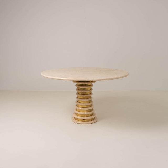 Italian Travertine and Brass Pedestal Dining Table by Marzio Cecchi for Studio Most, 1970s For Sale - Image 14 of 14