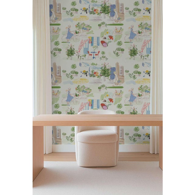 Not Yet Made - Made To Order Farmer's Market Toile Grasscloth Wallpaper by House Party | 6 Yards For Sale - Image 5 of 8