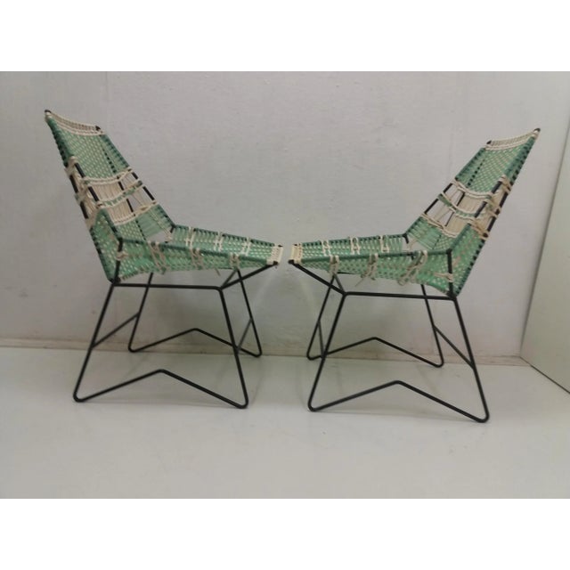 Blue Braided Armchairs & Vertex Table, Czechoslovakia, 1960, Set of 3 For Sale - Image 8 of 13