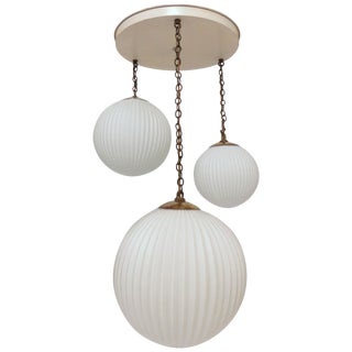 Midcentury American Modern Ribbed Glass Pendant Chandelier, Circa 1950s For Sale