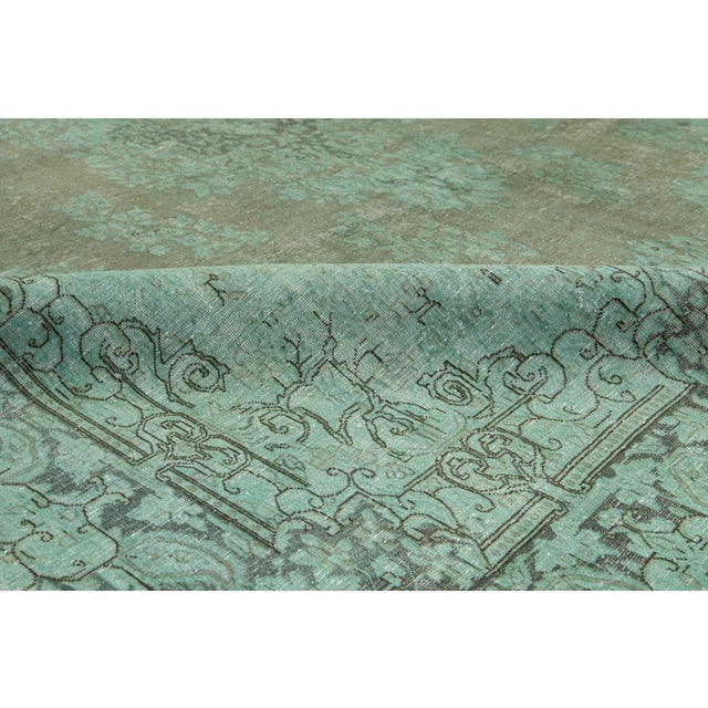 Green Floral Antique Persian Overdyed Wool Rug 10 X 13 For Sale - Image 10 of 10