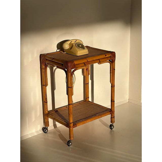 Console Table in Wood and Rattan, 1970s For Sale - Image 4 of 8