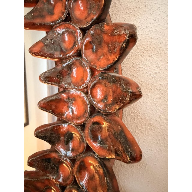 Sculptural Ceramic Wall Mirror attributed to Marie-Thérèse Kaikinger for Le Caillou Paris, 1970s For Sale - Image 4 of 8