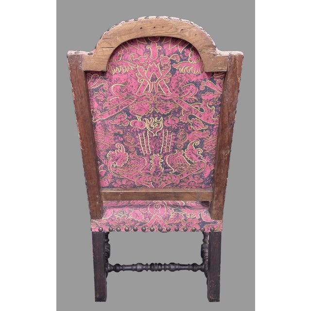 Unusual Early 19th Century Jacobean Gothic Open Arm Chair Recently Reupholstered For Sale - Image 14 of 16