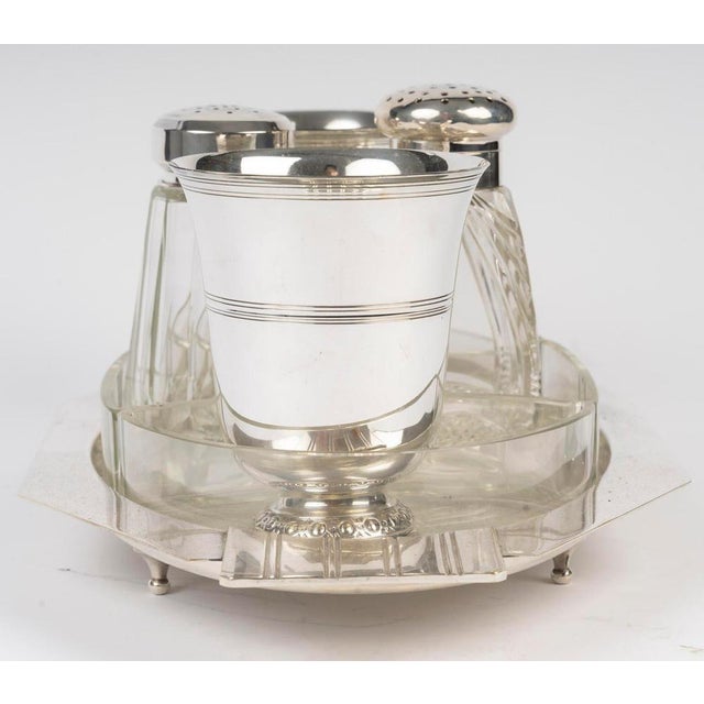 Art Deco Silver-Plated Metal and Crystal Tableware, Early 20th Century, Set of 5 For Sale - Image 4 of 13