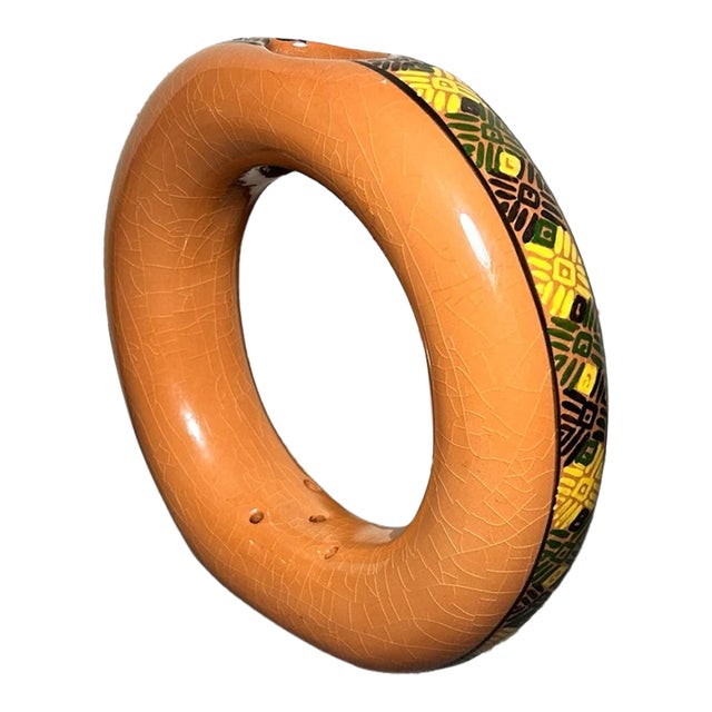 Circa 1970 Santa Maria De Jesus Ceresa Guatemala Pottery Terracotta Standing Ring Vase For Sale