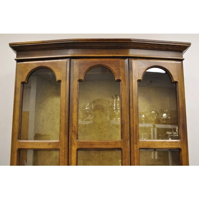 Vintage Hollywood Regency Fruitwood Arched 2 Door Glass 75" Curio China Cabinet For Sale - Image 4 of 12
