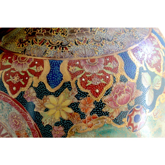 Monumental 50.5" Chinese Export Royal Satsuma-Style Palace Floor Vase With Wooden Stand For Sale - Image 9 of 18