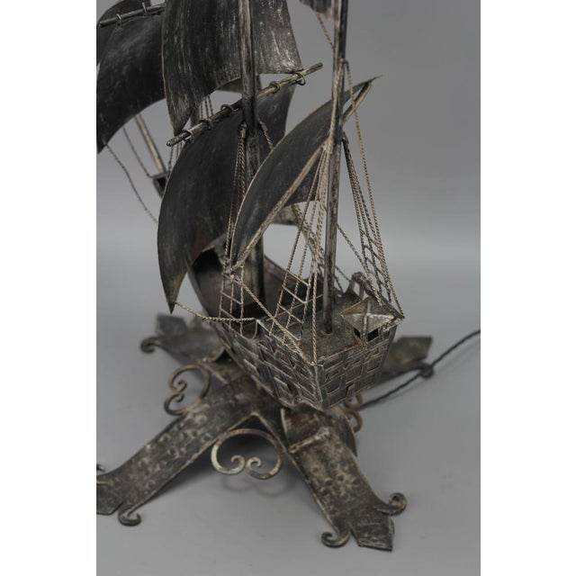 Spanish Wrought Iron and Glass Galleon Sailing Ship Shaped Floor Lamp, 1950s For Sale - Image 12 of 18
