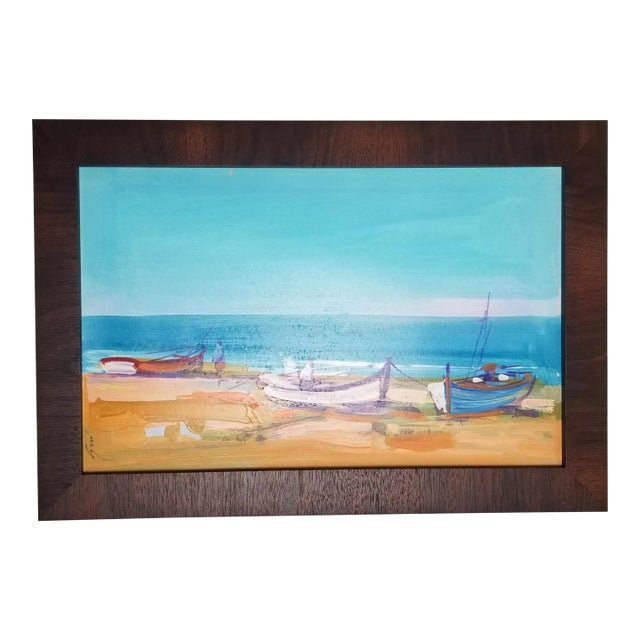 1980s Coastal Scene Painting, Framed For Sale