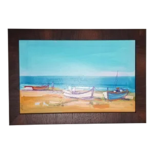 1980s Coastal Scene Painting, Framed