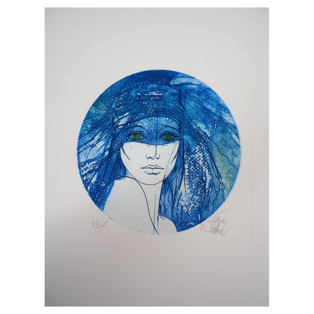 Jean Baptiste Valadie, The Blue Scarf, Original Engraving For Sale