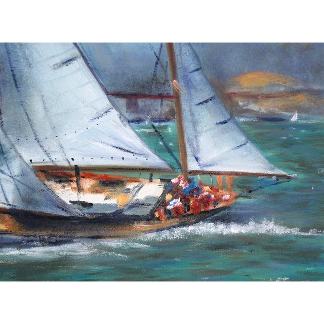 American Sailing Regatta Under the Golden Gate Bridge - Seascape in Oil on Canvas For Sale - Image 3 of 8