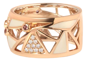 14K Rose Gold 1/3 Cttw Diamond and Pink Tourmaline Cigar Band Ring with White Enamel (G-H Color, SI1-SI2 Clarity)