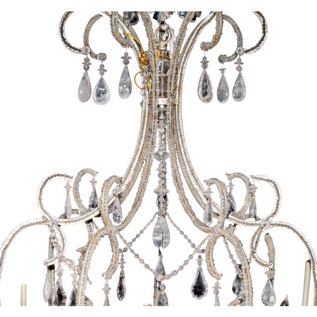 Italian Huge Ebanista Silver Gilt Metal & Rock Crystal Chandelier For Sale - Image 3 of 5