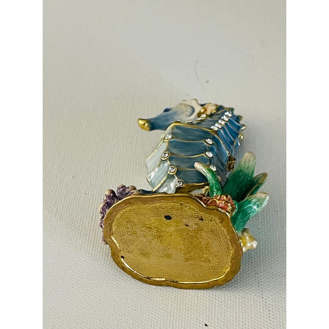 1970s 1970s Gorgeous Enamelled Brass With Swarovski Crystals Seahorse Figurine Box For Sale - Image 5 of 7