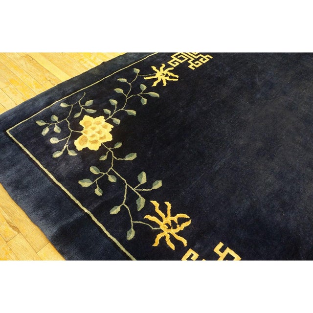 Textile 1890s Minimalist Open Field Antique Chinese Peking Navy Blue Room Size Wool Rug For Sale - Image 7 of 9