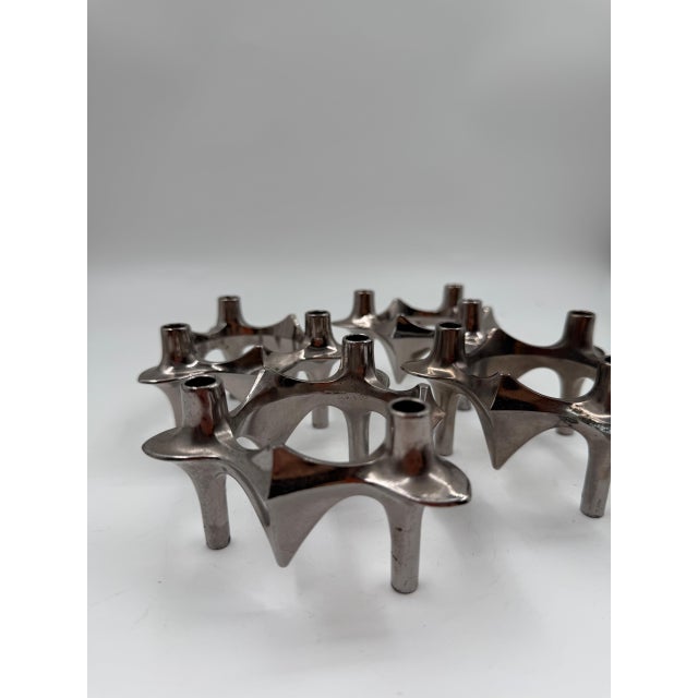 Mid-Century Modern Brutalist Chrome Taper Candleholders by Nagel Stoff for BMF, 1950s, Set of 4 For Sale - Image 12 of 18
