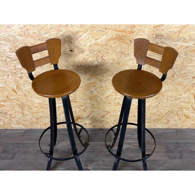Vintage Brutalist Bar Stools in Iron and Wood, 1960s, Set of 2 For Sale - Image 11 of 18