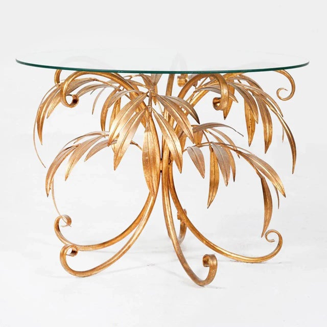 Gilt Metal Palm Tree Wall Sconces and Side Table by Hans Kögl, 1960s, Set of 3 For Sale - Image 9 of 13