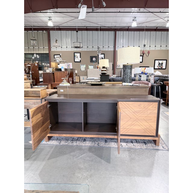 Wood Lawson-Fenning Walnut & Oak Geometric Three Door Sideboard Credenza For Sale - Image 7 of 12