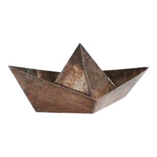 Modern Silver-Plated Paper Boat Sculpture, Paola C. By Aldo Cibic Italy 1980s For Sale