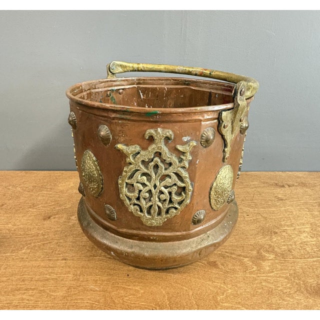 Vintage Moroccan Copper & Brass Ornate Log Bucket / Planter Add a touch of "Hollywood Regency" exoticism to your home with...