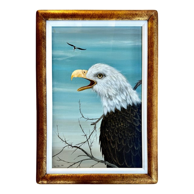 American Bald Eagle Framed Animal Art, Oil on Canvas Lynn Chase Signed 1980 For Sale