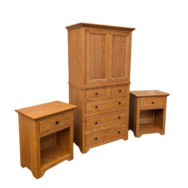 This custom-built solid American grown oak storage suite showcases exceptional craftsmanship with a subtle Arts & Crafts...