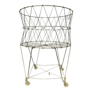 Vintage Folding Wire Laundry Hamper For Sale
