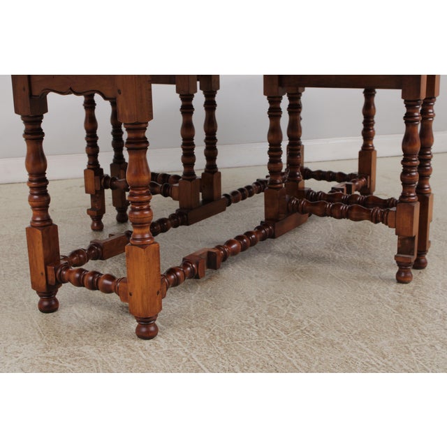 Custom Made Large Walnut Gateleg Drop Leaf Dining Table For Sale - Image 12 of 18
