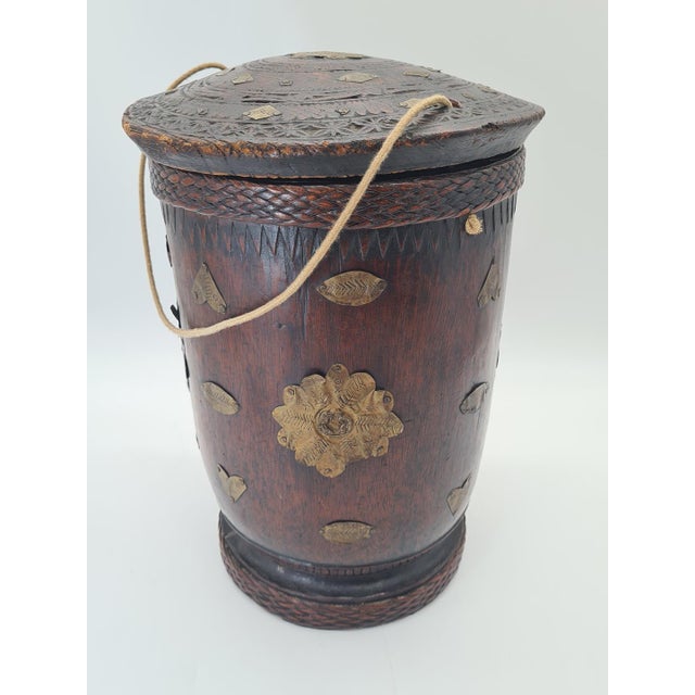 Indian Wooden Measuring Cup with Brass Inlays, 1930s For Sale - Image 6 of 14