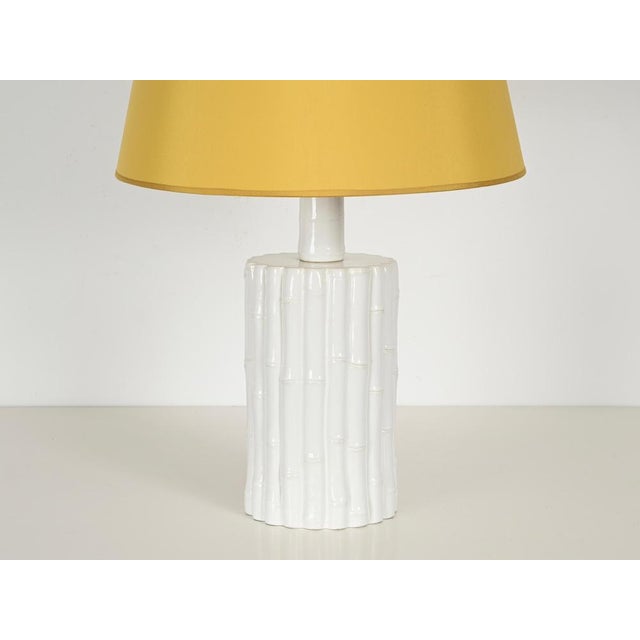 Vintage Italian Faux Bamboo and White Ceramic Table Lamp by Tommaso Barbi, 1970s For Sale - Image 11 of 16