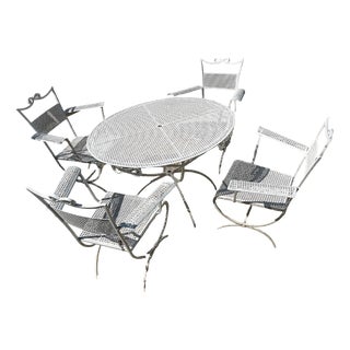 Wrought Iron Garden Table and Chairs from Maison Jansen, 1960s, Set of 5 For Sale