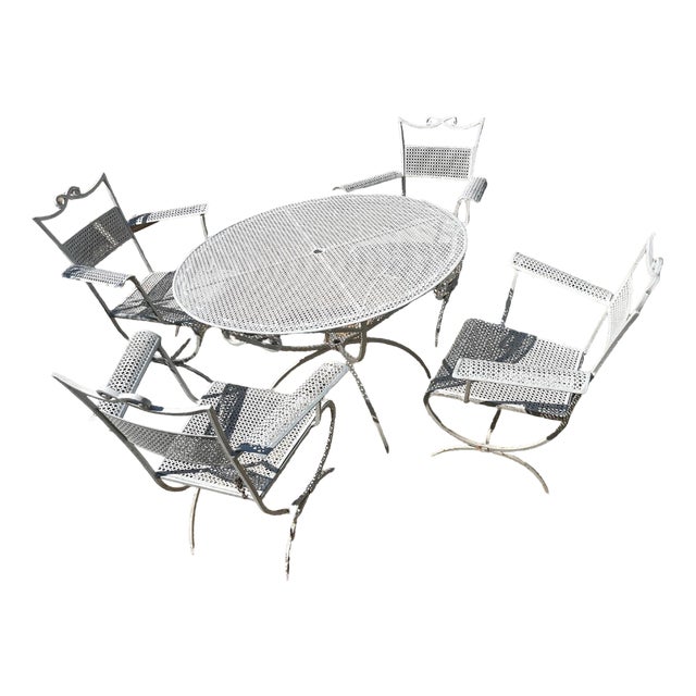 Wrought Iron Garden Table and Chairs from Maison Jansen, 1960s, Set of 5 For Sale