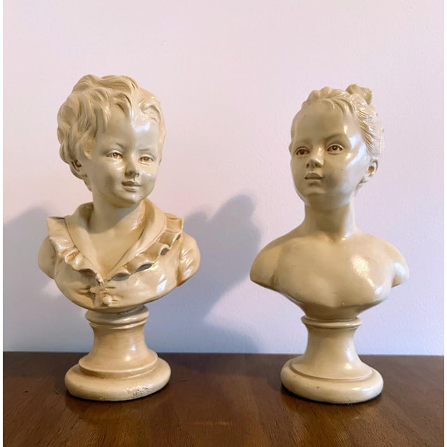 1970s Marwal Industries Chalkware Alabaster Victorian Boy and Girl Busts - a Pair For Sale In Providence - Image 6 of 6