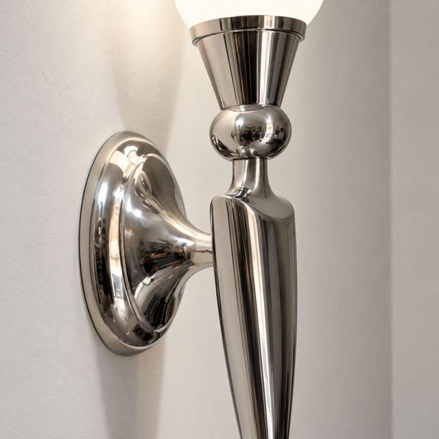 Gold French Art Deco Wall Sconces in Nickel-Plated Aluminum and Glass, Set of 2 For Sale - Image 8 of 9