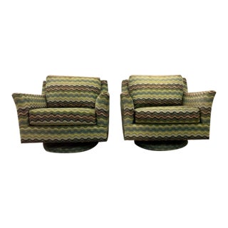 1980s Pair of Vintage Missoni Inspired Swivel Rocker Club Armchairs on Circular Plinth Base For Sale