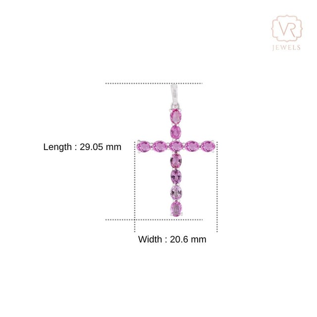Religious Cross Pendant With 2.05ct Pink Sapphire Accents in 14k White Gold For Sale - Image 9 of 13