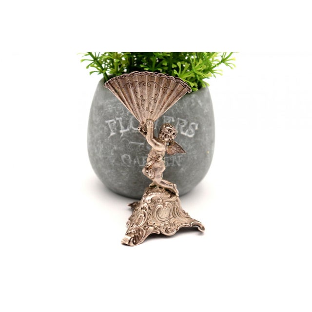 Silver Toothpick Holder with Cherub and Fan For Sale - Image 6 of 6