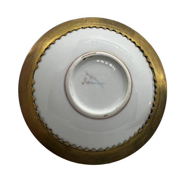 Antique Paris Porcelain Inkwell and Pen Tray with Watteau Scenes and Gilt Brass, 19th Century, Set of 2 For Sale - Image 12 of 15