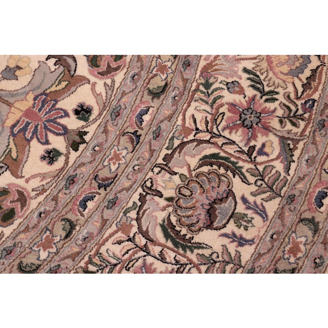 1990s Shabby Chic 1990's Floral Pak-Persian Beige/Pink Wool Round Rug- 8'10'' X 9'1'' For Sale - Image 5 of 9