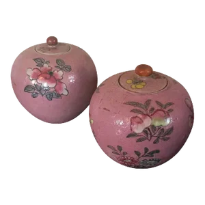 19th Century Chinese Export Porcelain Vases with Lids - A Pair