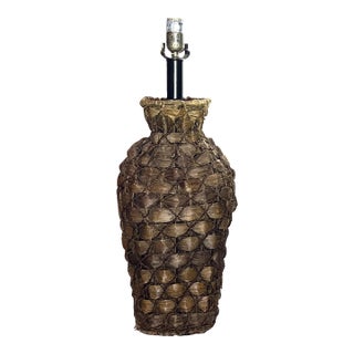 Vintage Boho-Chic Rattan and Jute Table Lamp For Sale