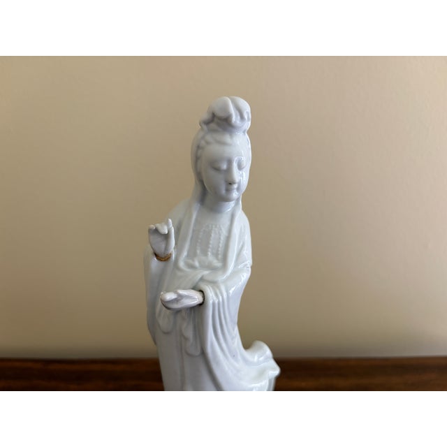 Mid 20th Century Mid-Century Chinese Blanc De Chine Porcelain Figure of Quan Yin on a Stylized Fish For Sale - Image 5 of 11